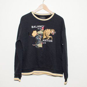 Zara Split Embroidered Panther Jaguar Sweatshirt